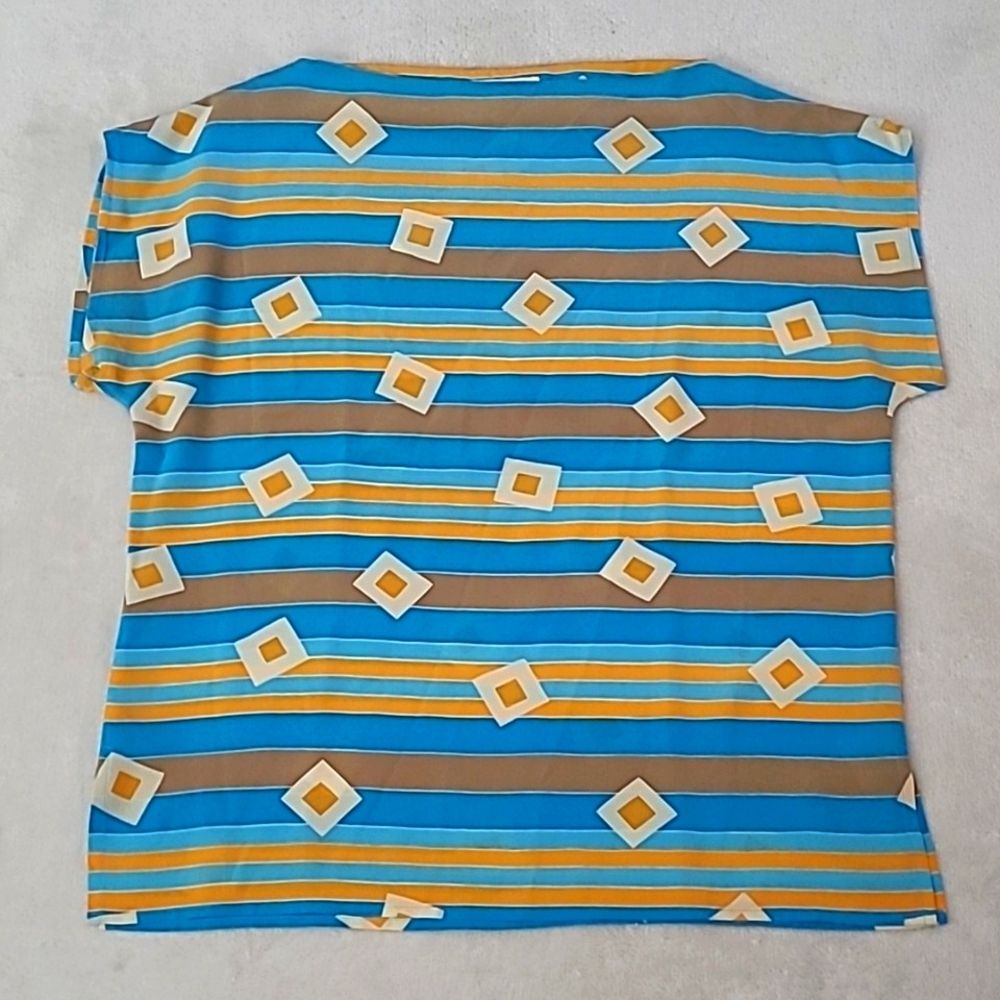 Vintage Dior Separates Silk Blouse Womens Size 10 Luxury Chic Blue Geometric